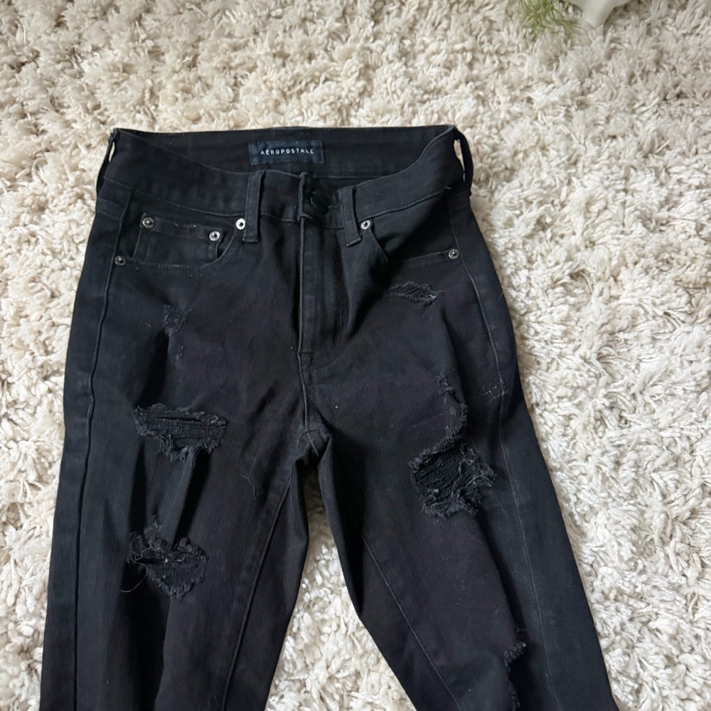 Aeropostale Women's Black Distressed ripped edgy rock goth Skinny Jeans